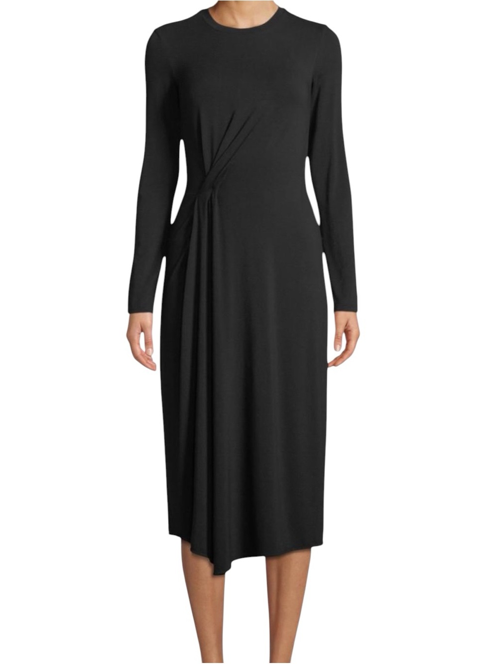 NWT Vince Jersey Knit Long Sleeve Crew Neck Ruched Side Midi Dress, Size L
